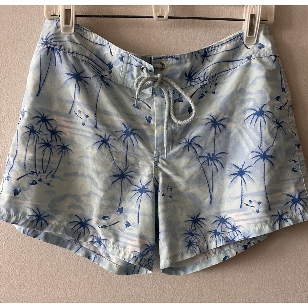 Vintage Outlooks Sport Women's Board Shorts Blue Large Palm Trees Beach